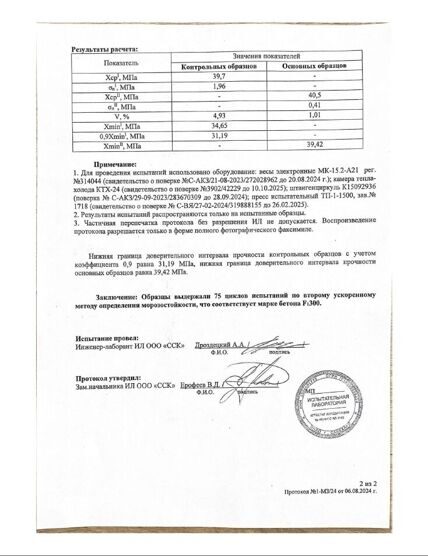 Протокол Б25 морозостойкость - 2